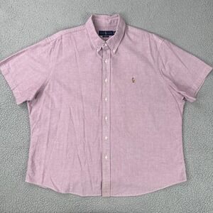 Ralph Lauren Chambray Button Down Shirt 2XL Short Sleeve Classic Fit Flesh Pony
